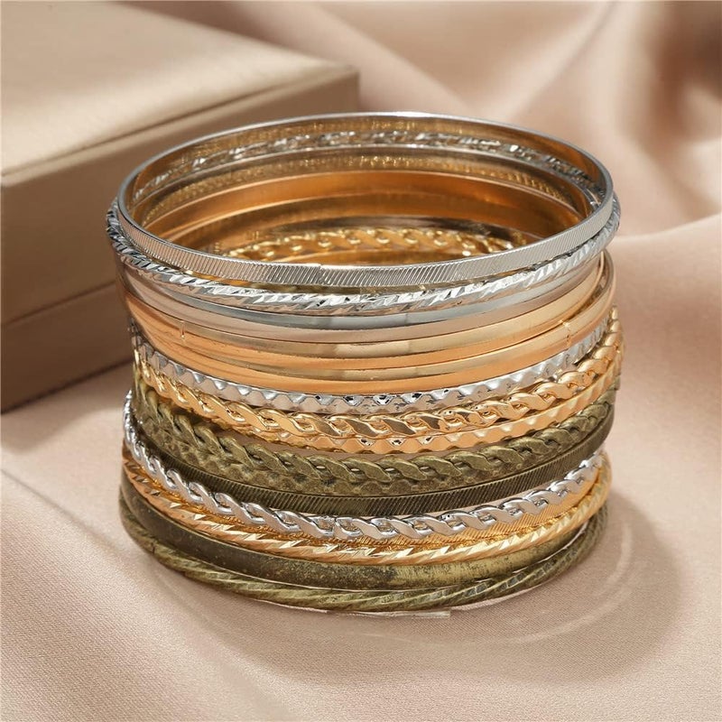 RINTOLER Store 16Pcs Gold Bangle Bracelets for Women - Multi Layer Stackable Textured Bracelets Boho Jewelrys Set. - Image 5